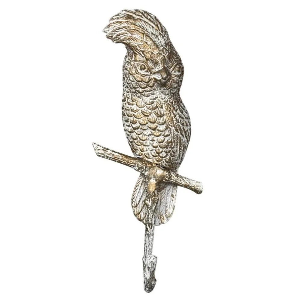 Cockatoo Wall Hook Gold White Tropical Parrot Decorative Bird Hanger 9.5in